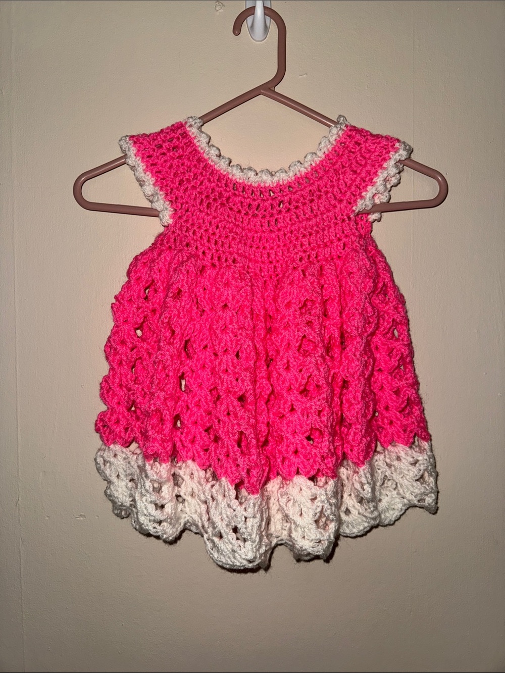 Hand Crafted Pink & Cream Crochet Toddler Dress Top